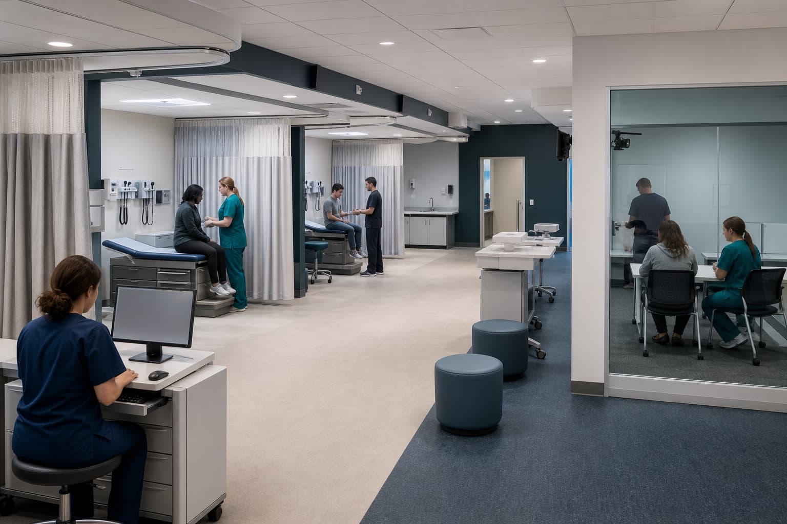 Clinical skills suite representing nursing simulation and hands-on patient care training.